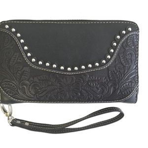 Montana West Ladies Wristlet Wallet 2-in-1 Western Tooled Genuine Leather Zipper